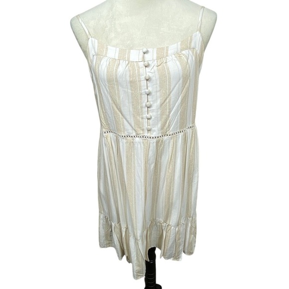 Mi Ami Striped Mini Dress Button Front Sleeveless Casual Summer Dress‎ L - Picture 1 of 8
